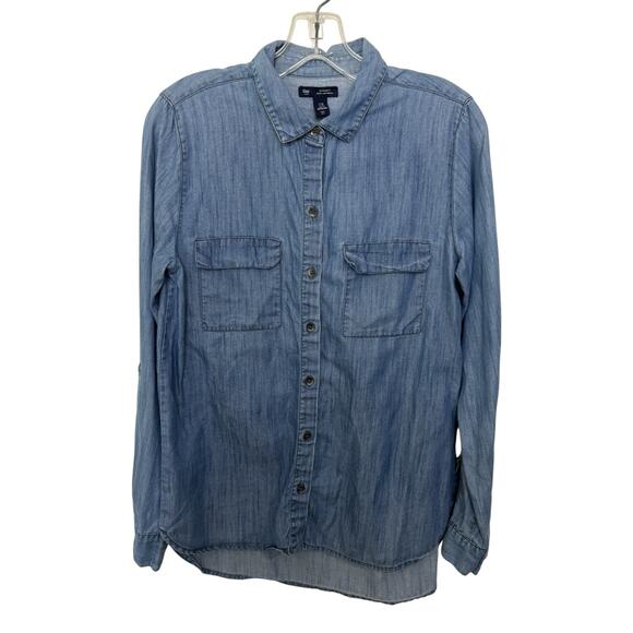 Gap Boyfriend Fit Denim Chambray Top Size XS Western Rodeo Cowgirl Casual - Picture 1 of 5